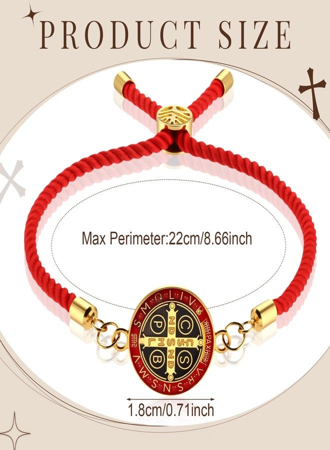 Canchiing 2 Pcs Saint Benedict Medal Blessing Gifts Red String for Protection Adjustable Catholic Bracelet Rosary Bracelets Gifts for Men Women Birthday Christmas Confirmation - Image 2